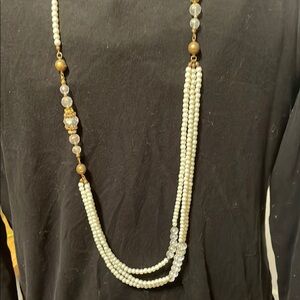 🍐🍐🍐3 for 12$🍐🍐🍐Asymmetrical Pearl and Gold Beaded Necklace